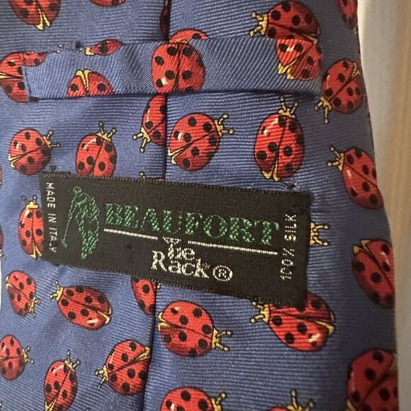Beaufort Tie Company The Rack - Classic, Navy Blue with Ladybugs 100% Silk Tie - Picture 3 of 3